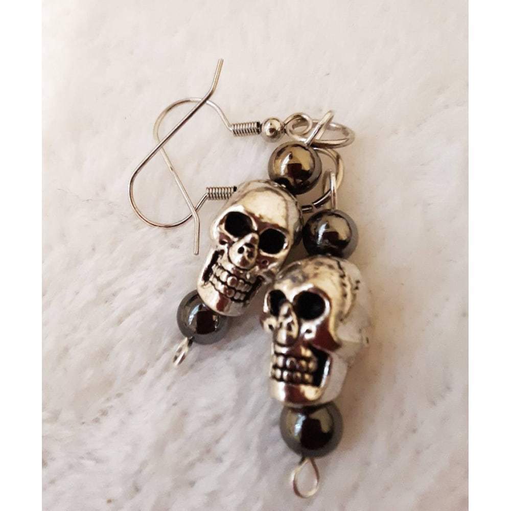 🥑 Skull Earrings, Silver & Hematite earrings